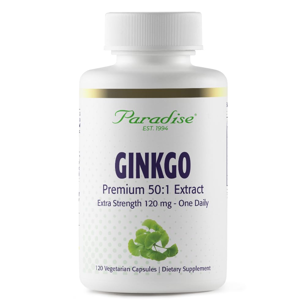 Paradiisitaimed Ginkgo Biloba ekstrakt, Super Potent, Ultra Pure, Vegan, Non GMO, Gluteenivaba, 120 Taimekapslit