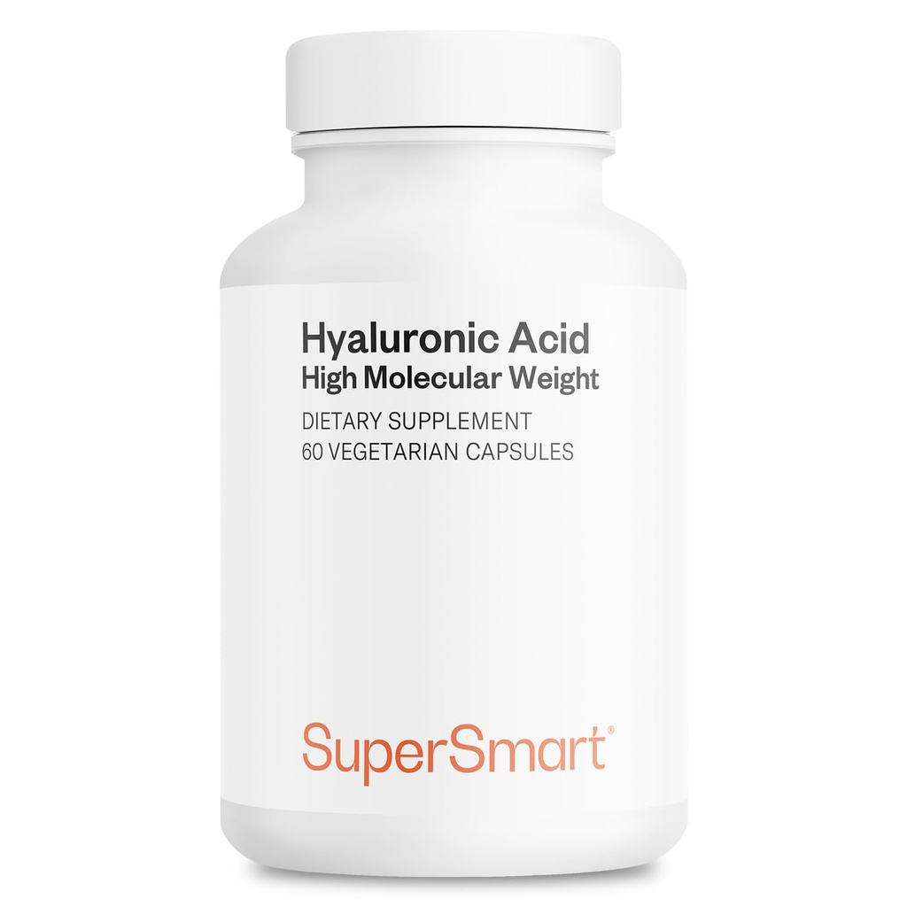Supersmart hüaluroonhappe lisand 300mg päevas (naatriumhüaluronaat) - kõrge molekulaarne kaal 1,2 miljonit daltonit | Mitte-GMO & Gluteenivaba - 60 taimekapslit
