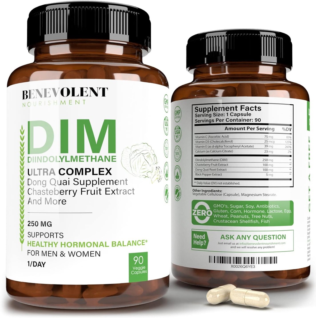 Heatahtlik toit Maksimaalne tugevus DIM täiendus 250mg – 90 Vcaps Diindolüülmetaan Ultra Complex Plus Chasteberry, Dong Quai Extract + More