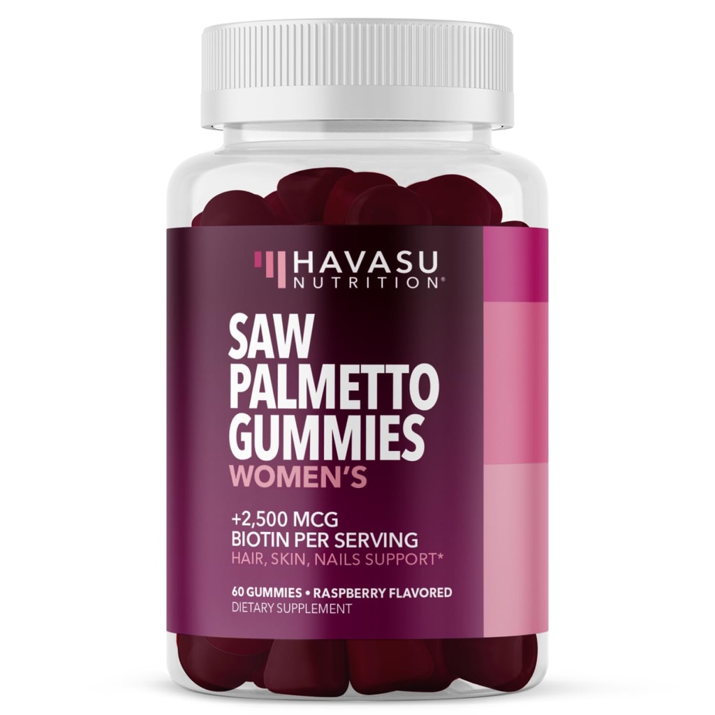 Saw Palmetto 2500mcg biotiiniga naistele - DHT Blocker ja juuksed, nahk, küünte tervisekummid - 60 loend - toetab tugevamaid ja täielikumaid lukke ja kiirguslikku nahka - vegan, mitte-GMO, 1 kuu pakkumine