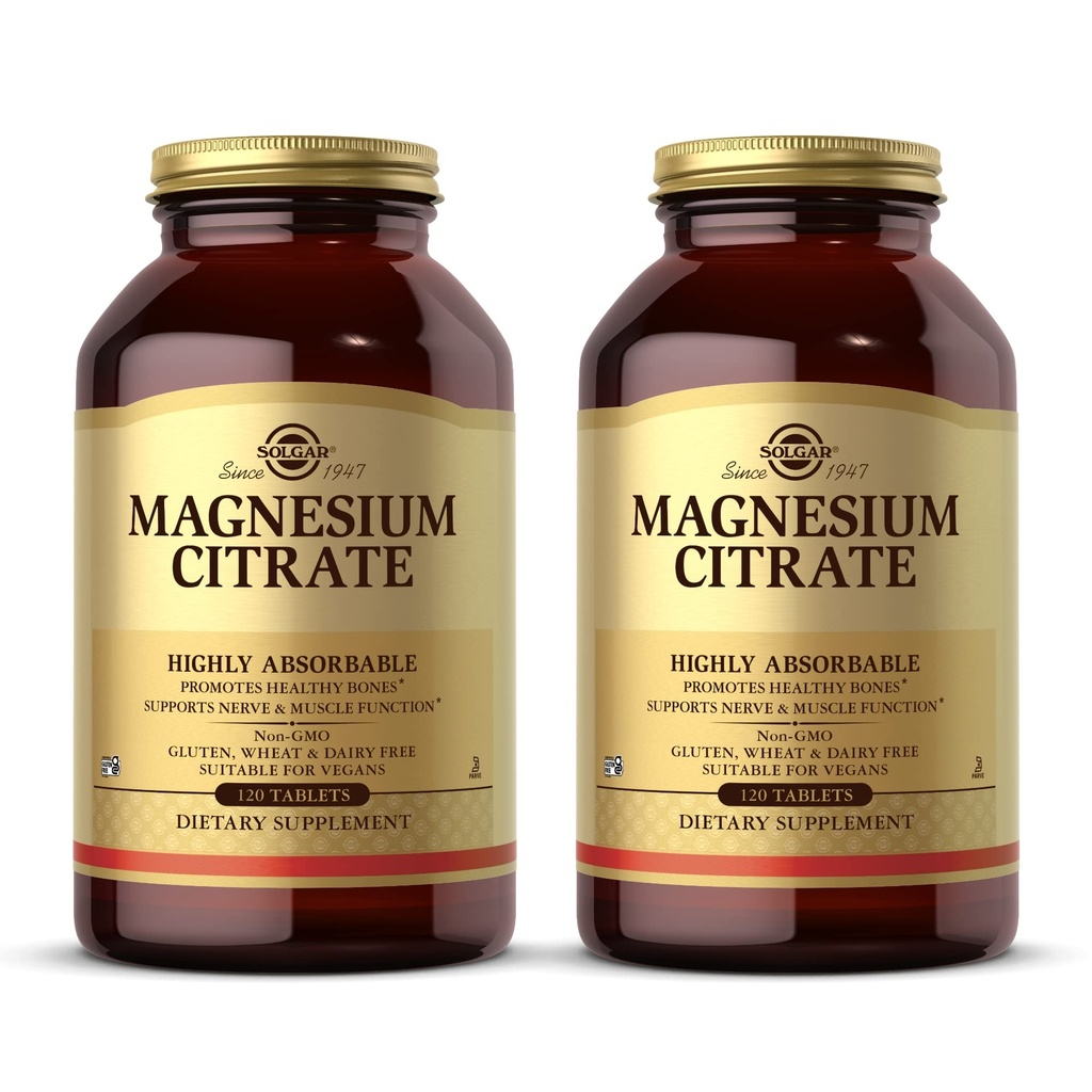 Solgar Magneesiumtsitraat - 120 tabletti, pakend 2 - toetab närvi- ja lihasfunktsiooni - väga imenduv - mitte-GMO, vegan, gluteenivaba, kosher - 120 kokku