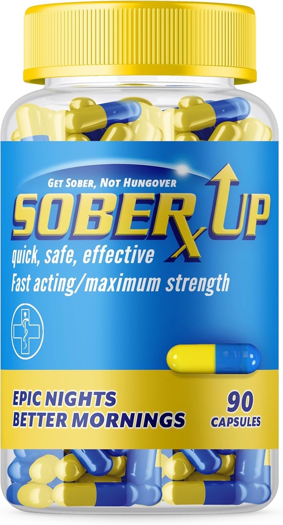 SOBER UP Maximum Strength Relief & Fast Acting Relief • Party Smart Pills • Anytime You Drink Vitamin Supplement w/DHM + Glutatioon + Chlorella + L-Theanine (USA)