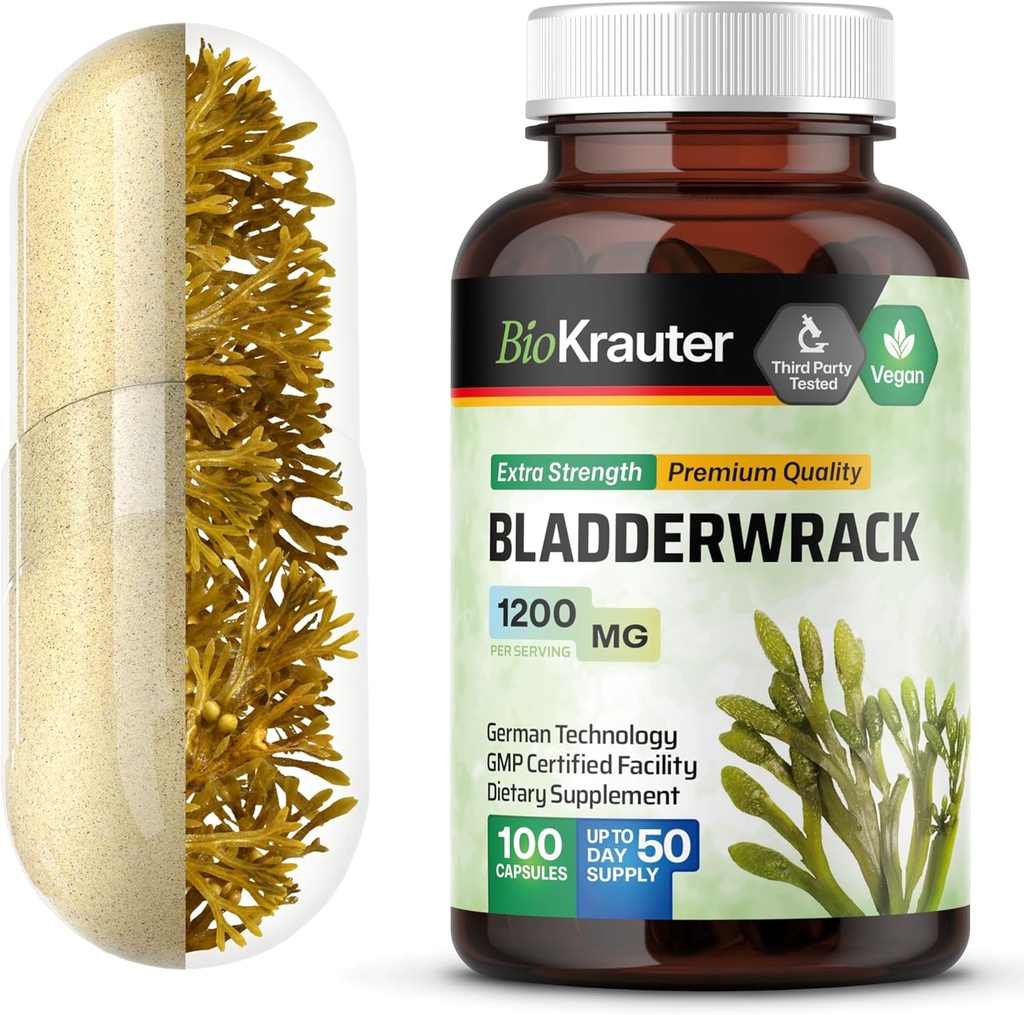 Põiekivikapslid 1200 mg - 100 loend - valem looduslikust mereallikast joodi - Vegan põiepõie pulberkapslid