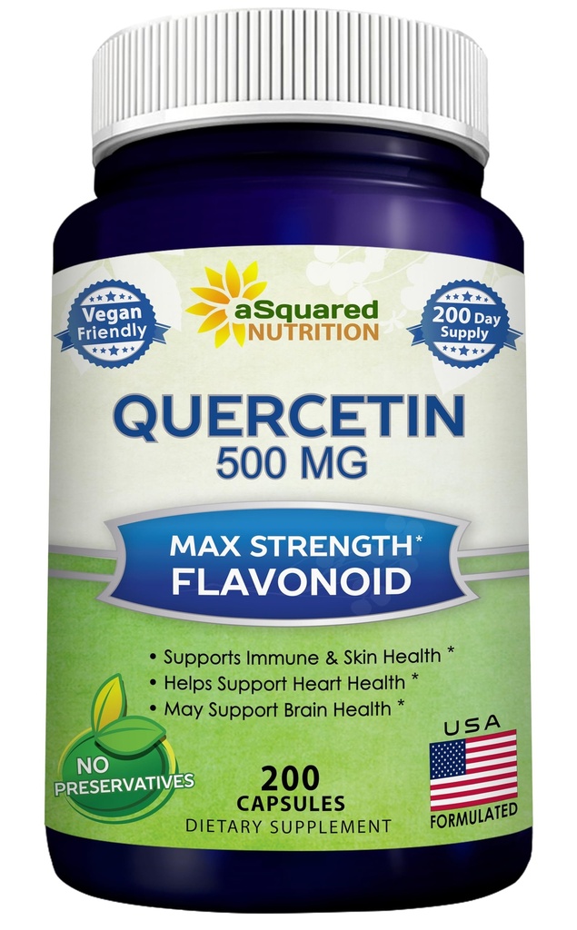 aSquared Nutrition Quercetin 500 mg Supplement - 200 kapslit - kvertsetiindihüdraat südame-veresoonkonna tervise toetamiseks - Max Tugevus Pulber Kompleks pillid, mis aitavad parandada immuunvastust