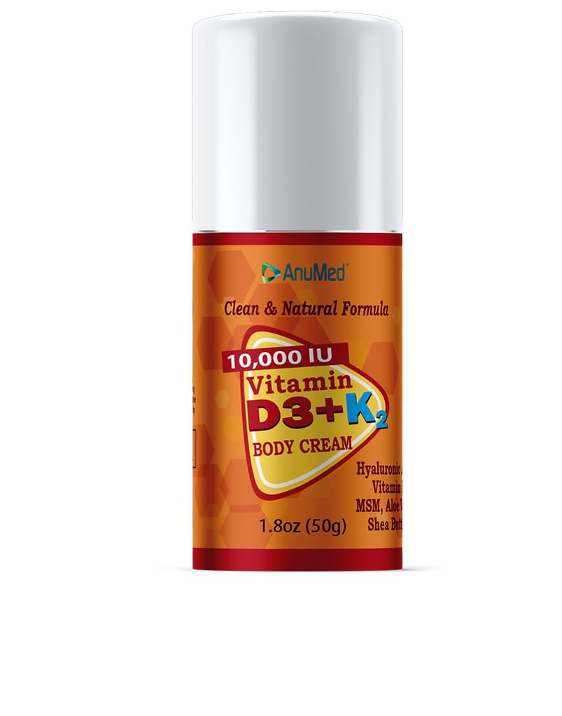 ANUMED - D3-vitamiin K2 10000 RÜ kreemiga + magneesium + hüaluroonhape + E-vitamiin soodustab tugevamaid luid, lihaseid, liigeseid. Kaltsiumi maksimaalne imendumine, reisi suurus (1,8 oz) (pakend võib varieeruda)