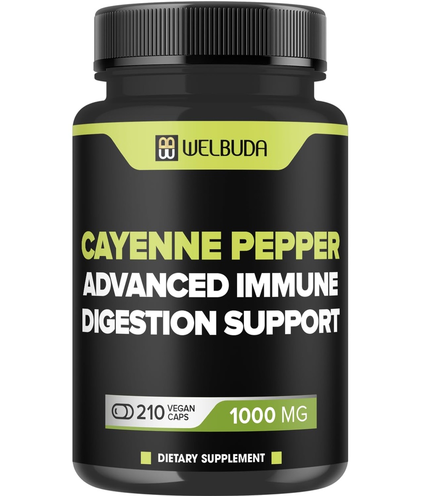 210 kapslit - Cayenne Pepper Supplements Ekstrakt 10: 1 Berberine HCI, küüslauk Bulb, Olive Leaf & More - kombineeritud valem seedetrakti tervise, südame tervise ja immuunsuse funktsiooni toetuseks