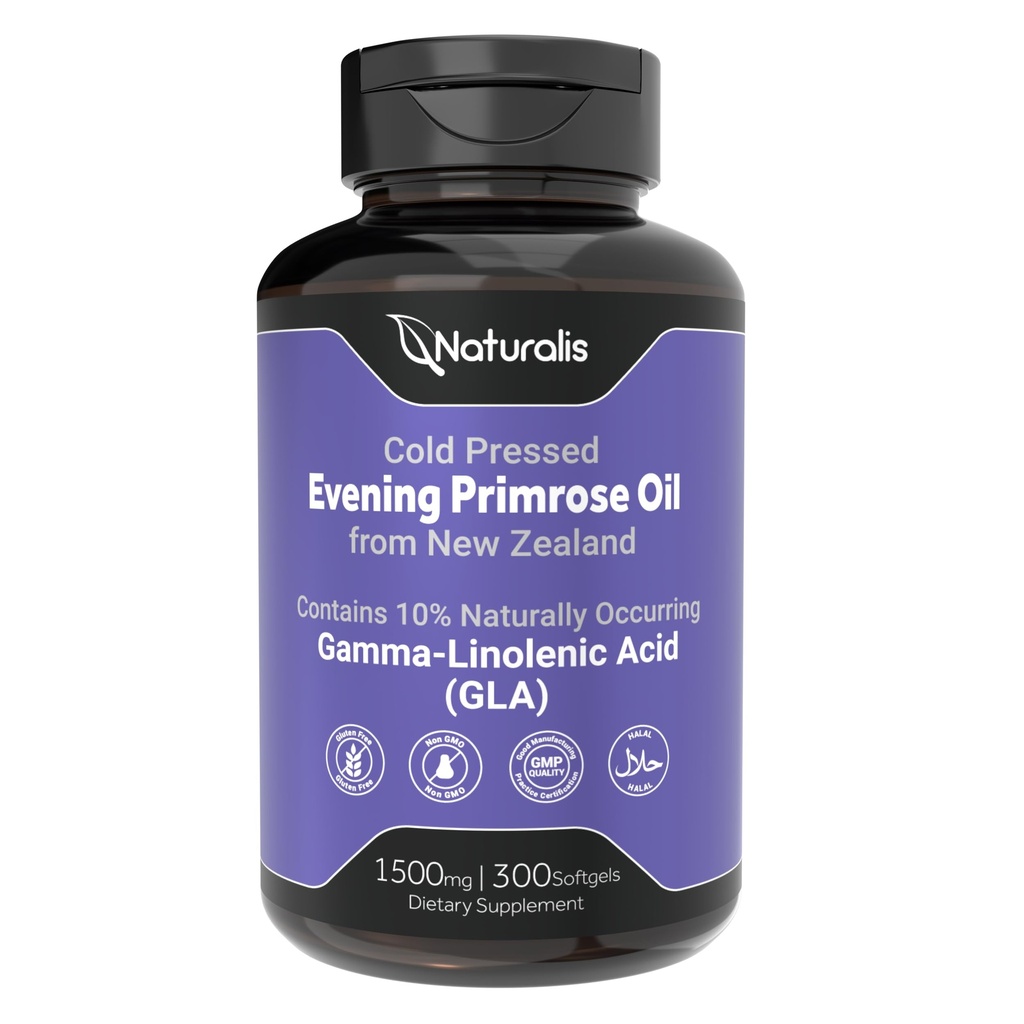 Naturalis Evening Primrose Oil (Cold Pressed) | 100% Natural Uus-Meremaalt | Non-GMO, Soy & Gluten Free, Zero Filler | 300 Mini-Softgels