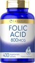 Carlyle Folic Acid 800 Mcg Tablets | 400 Count | Taimetoitlane, mitte-GMO, Gluteenivaba