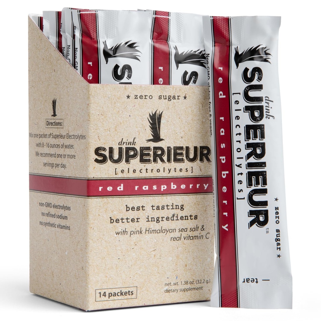 Superieur Electrolyte Powder Packets - Vegan Elektrolüütide Hüdratsioon Pulber w / Mere Mineraalid - Keto Sõbralik, Mitte-GMO, Zero Suhkru Elektrolüütide Täiendus - Tervislik Spordijook - Vaarika (14 Pakendid)
