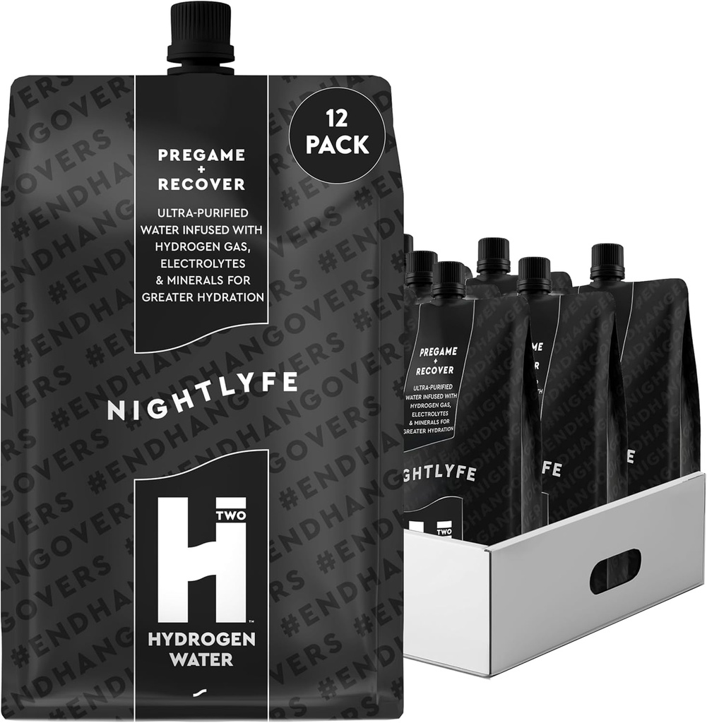 HTWO Nightlyfe Recovery, 16,9oz Premium vesinik infundeeritud vesi elektrolüütide, vitamiinide ja mineraalidega, 12-pakend, funktsionaalne hüdratsioonipakett taastamiseks ja vaimseks selguseks, suhkruvaba