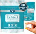 Trident Seafoods Pure Catch Wild Alaskan Fish Oil 1060mg Triple Strength Omega-3 Fish Oil Supplement for Women and Men - EPA and DHA - 60 Ct. Daily Citrus Soft Gel Supports Heart, Brain, and Vision