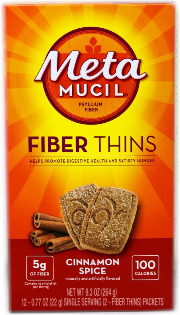Metamucil Fiber Thins Cinnamon Spice 3 kasti 12 paketiga. Igas 12 pakendis on 2 kiudainet.