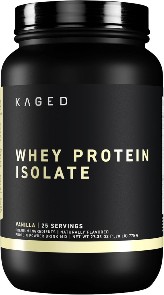 Kaged Whey Protein Isolaatpulber | Vanilla | 100% puhas madal laktoosivadak | Post Treeningu taastamise jook | Toetab lihaste ehitamist | Meeste ja naiste toidulisandid | 25 serveerimist