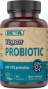 DEVA Vegan Probiootikum koos FOS Prebiootikumidega Täiendus - 2 miljardit CFU-d 100 MG prebiootikumidega meestele ja naistele - mitte-piimane gluteenivaba - loomulikult stabiilne - 90 kapslit