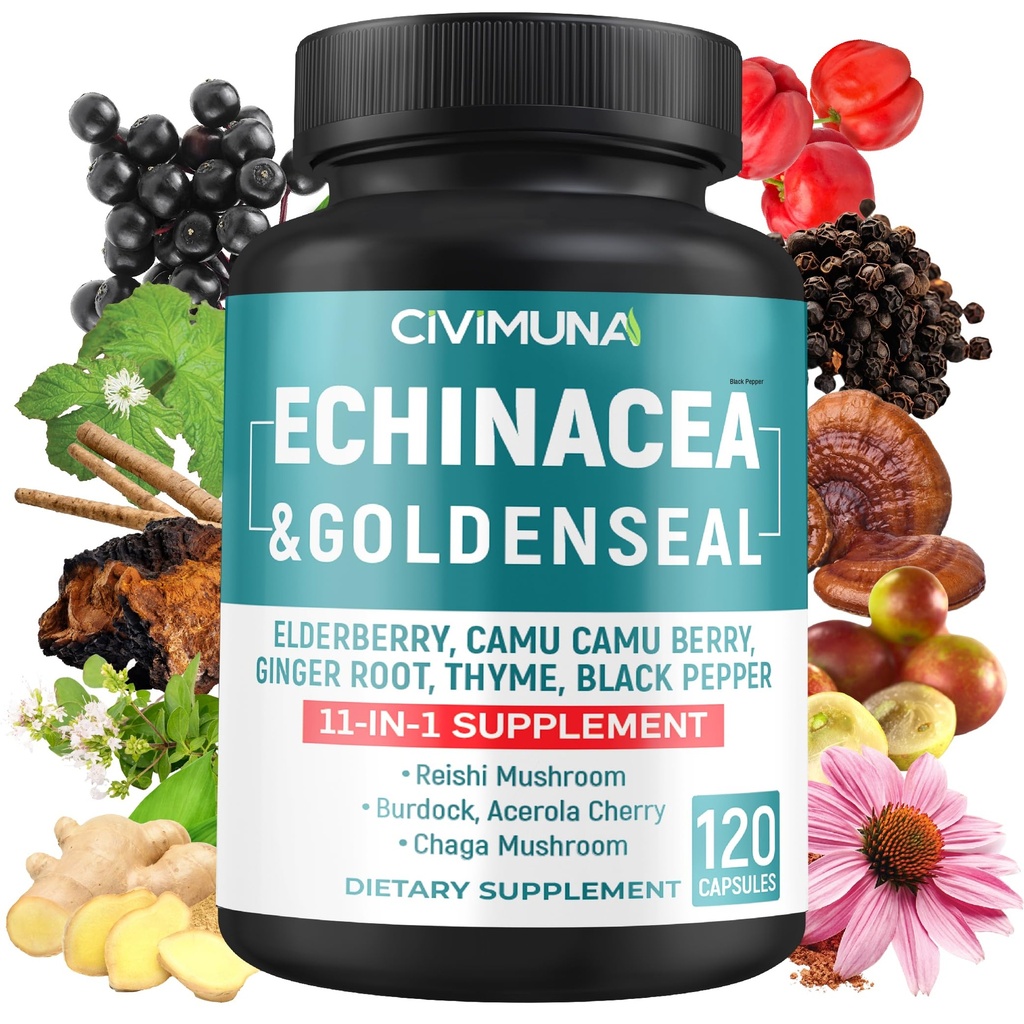 Echinacea ekstrakt kapslid Echinacea, Goldenseal Juur, Elderberry ja rohkem - 120 kapslit 4 kuu pakkumise