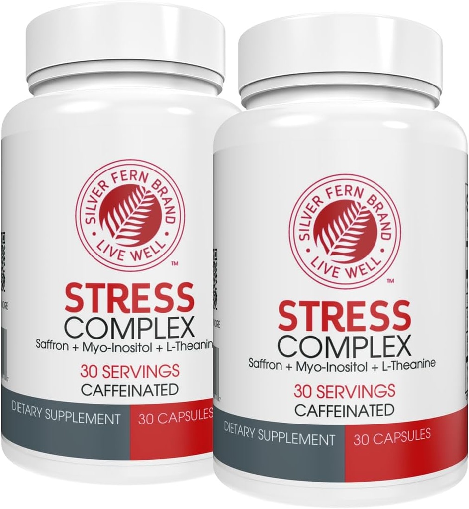 Hõbedane Fern Stress Complex Supplement - Kofeiin - Sleep, Mure, Mood & More - Safran Supplements, L-Theanine Supplement ja Myo-inositol - Natural Stress Relief Supplement (Pakk o 2)