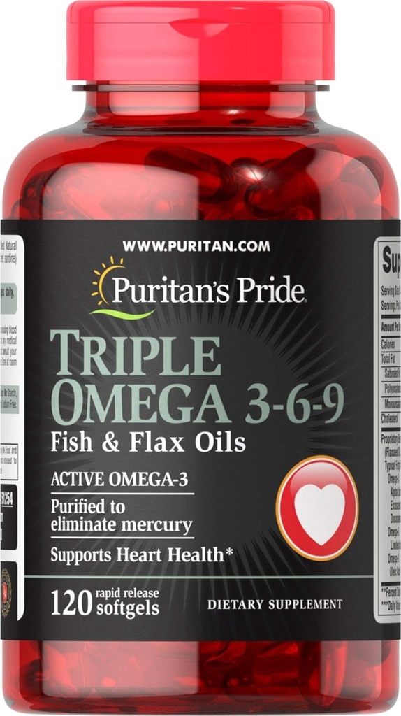 Puritan's Pride Triple Omega 3-6-9 Kala- ja Linaõli