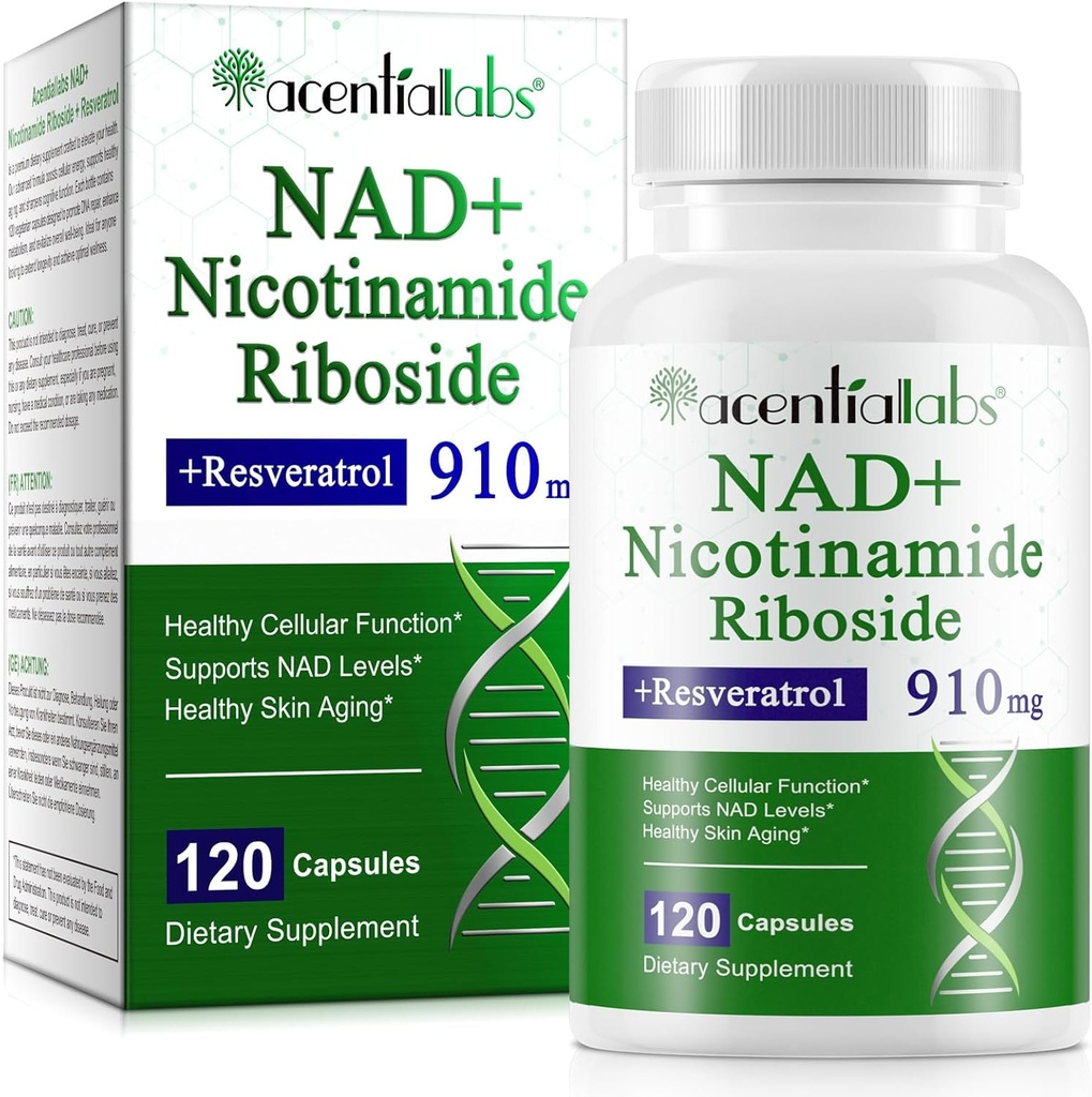 NAD täiendus, NAD nikotiinamiid ribosiidi resveratrool 910mg, kõrge puhtus NAD toidulisand tervisliku rakulise funktsiooni jaoks, toetab NAD taset Tervislik nahk Vananemine Toidulisa 120 kapslit