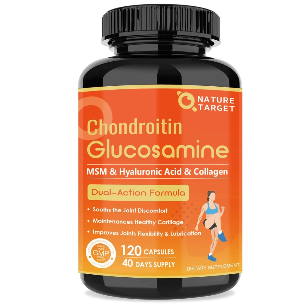 LOODUS TARGET Glükosamiin Chondroitin ühine tugi täiendada - Plus MSM, kollageen, kurkum, karpkala vaba, toetab ühine, põlved, kõhr, meestele ja naistele, 120 kapslit