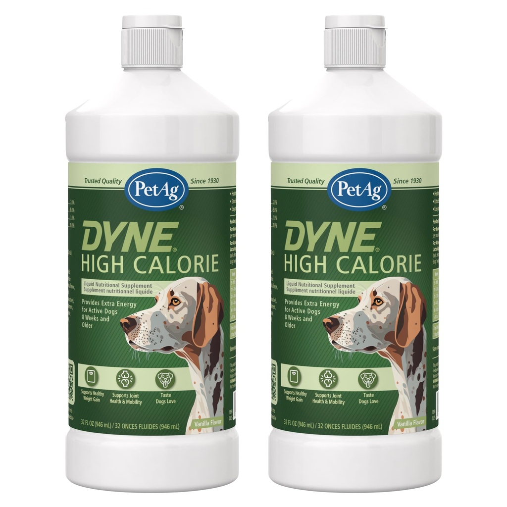 Pet-Ag Dyne kõrge kalorsusega Vedel toidulisand koertele ja kutsikatele 8 nädalat ja vanemad - 32 oz, pakend 2 - toetab jõudlust ja vastupidavust - magus Vanilla maitse