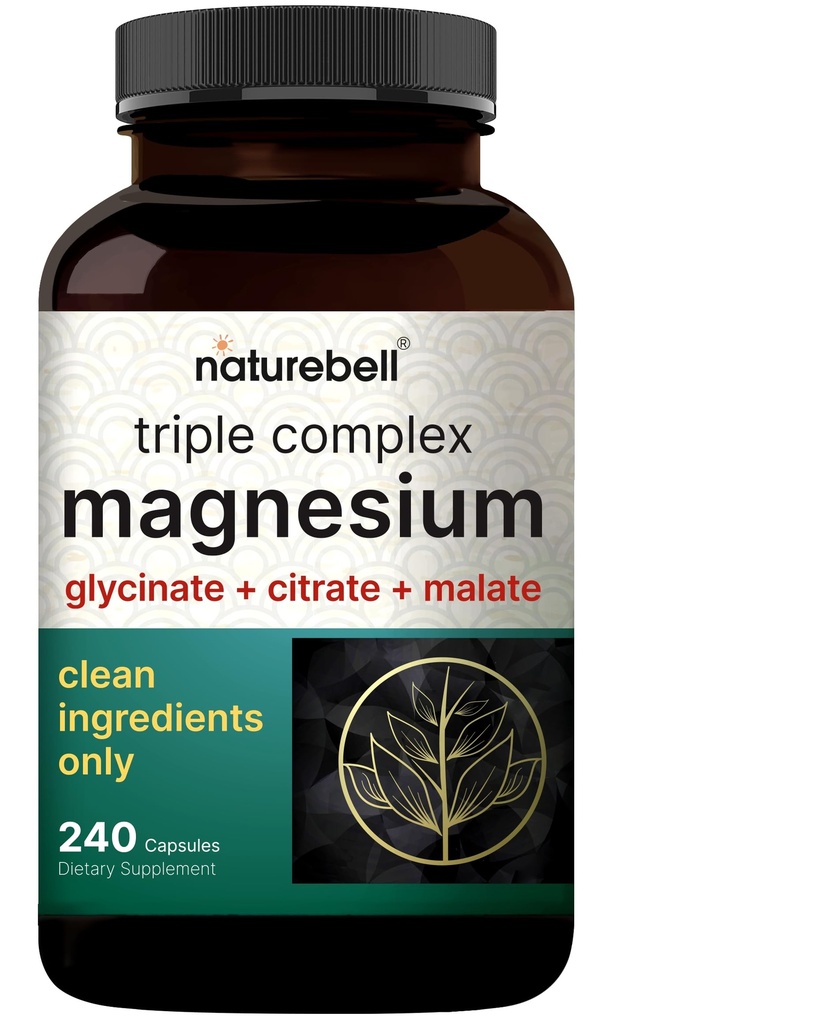 Magneesiumkompleks 1000 mg, 240 kapslit | Kolmekordne magneesiumkompleks glütsinaadi, tsitraadi, malaadiga | kelaaditud ja puhastatud | Luu, südame ja lihaste tugi | Mitte-GMO