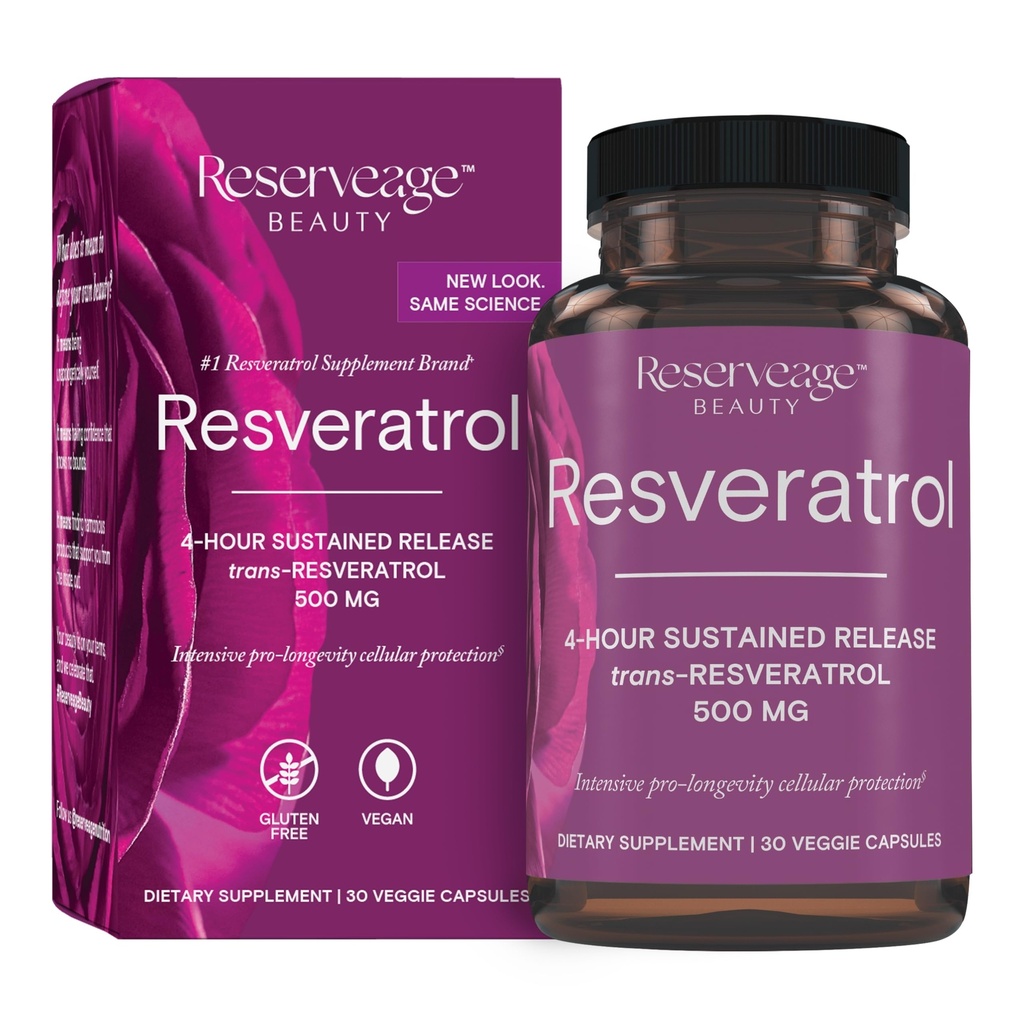 Reserveage Beauty, Resveratrol 500 mg, antioksüdant täiendada südame ja raku tervise, toetab tervisliku vananemise ja immuunsüsteemi, Paleo, Keto, 30 kapslit