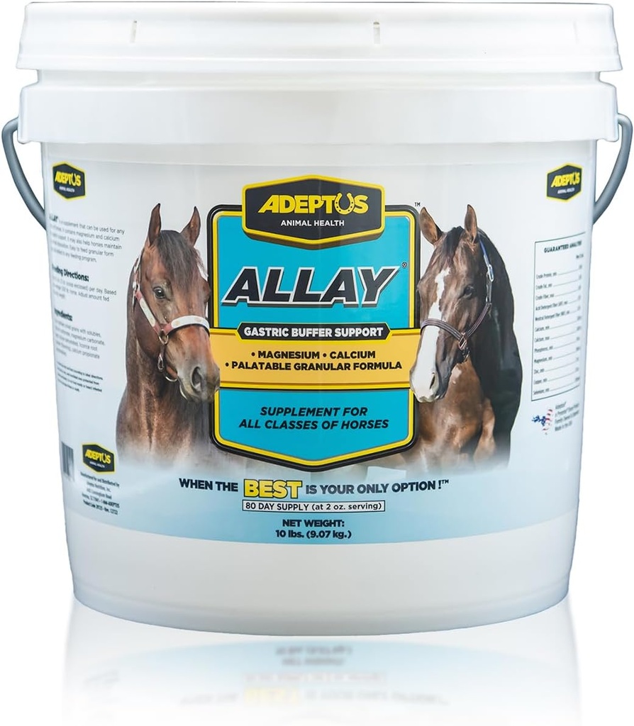 Adeptus Nutrition Allay Hobuste lisand, seedepuhver w / kaltsium & magneesium, rahustav graanulid w / lagrits, prebiootiline alus, pärmikultuur, toetus kõigile hobuste klassidele, 10 naela