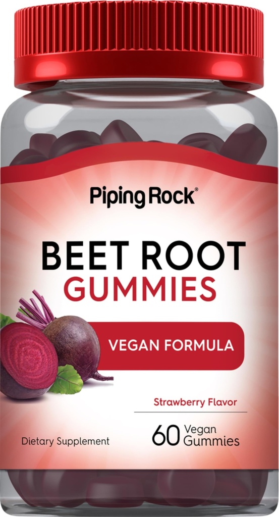 Piping Rock Beet Root Gummies | 60 Count | meestele ja naistele | lämmastikoksiidi lisand | C-vitamiini ja must pipar | Maasikamaitse | Vegan, Non-GMO, Gluteenivaba