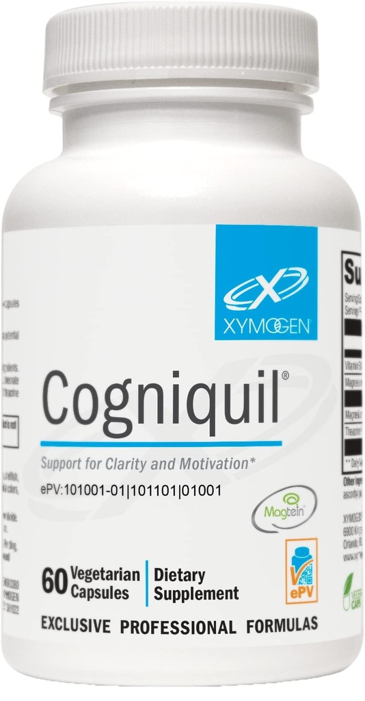 XYMOGEN Cogniquil - toetus selgusele, fookusele, motivatsioonile, vaimsele ja füüsilisele energiale - Magneesium L-Threonate biosaadava magneesiumi tarnimiseks ajule, teakriin + vitamiin B12 (60 kapslit)