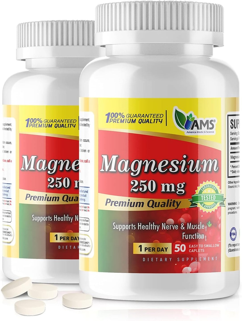 Ameerika meditsiin ja teadus Magneesium 250 mg (100 kapslit) | Pakend 2 pudelit | Magneesiumoksiidi lisand meestele ja naistele | Toetab terveid närvi- ja lihasfunktsioone | Suurendab treeningu jõudlust