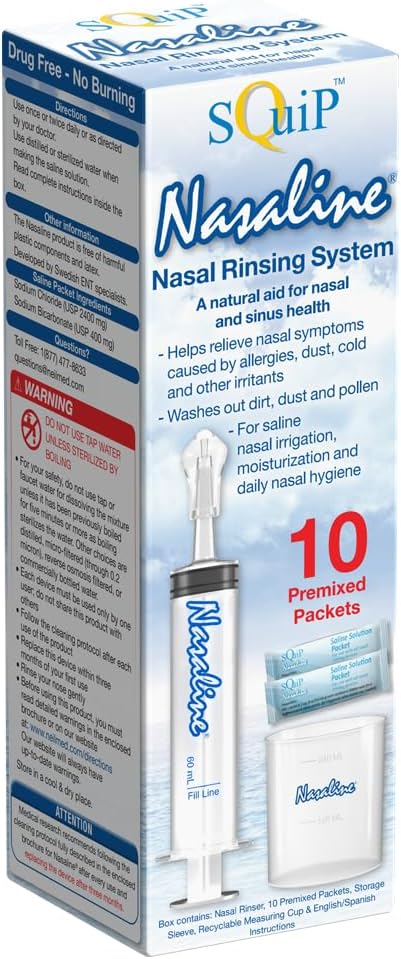 Squip Nasaline Nasal Rinsing System with 10 Premixed Saline Packets