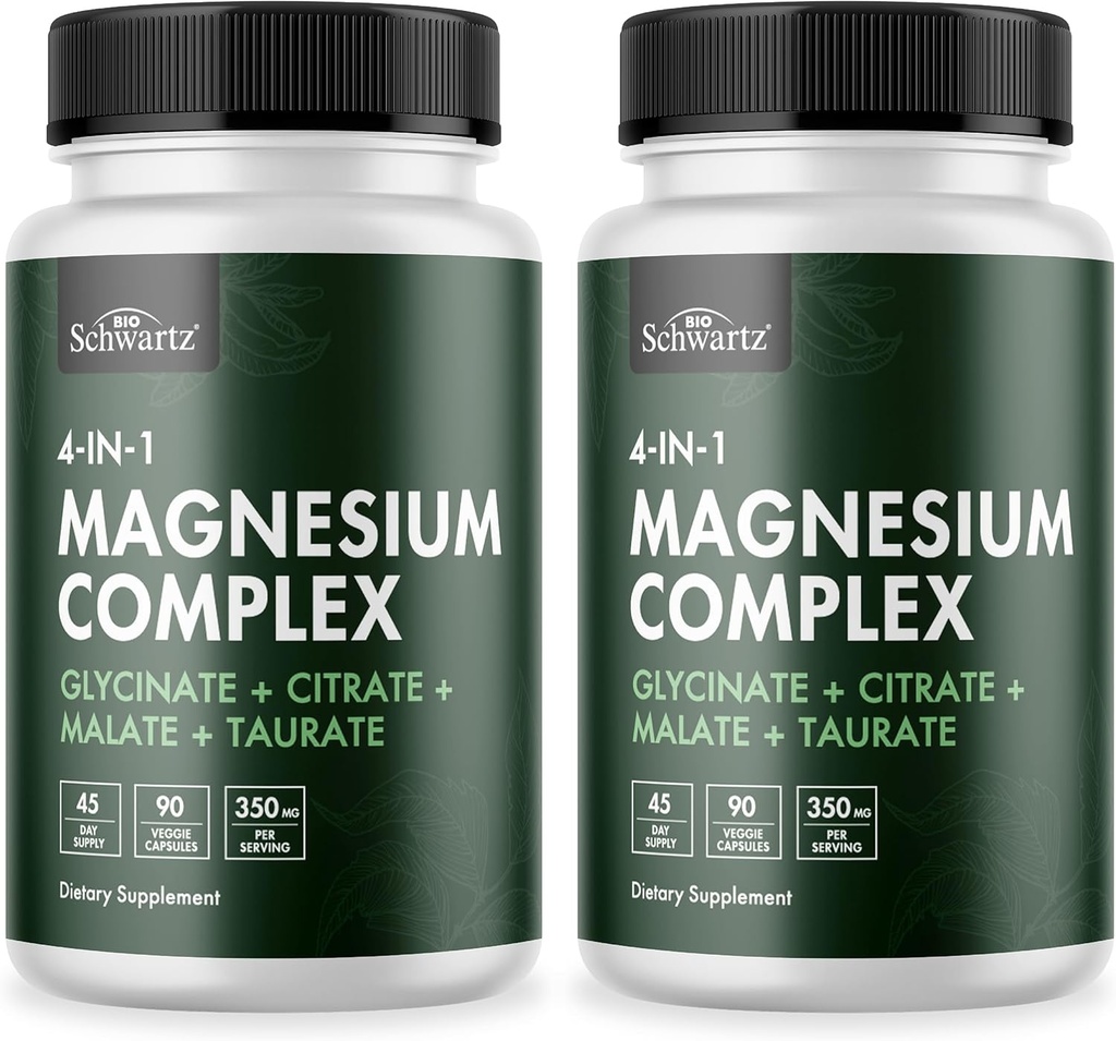 BioSchwartz Magneesium Complex Supplement (2 Pack) 350mg Magneesium Glütsinaat tsitraat Malaadi ja taurate serveerimine tervete närvide lihaste südame une toetust (vegan, gluteenivaba, mitte-GMO)