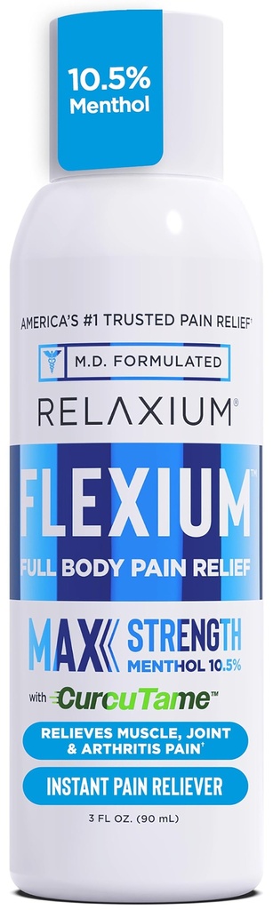 Relaxium Flexium Instant Spray valu, Max Tugevus 10,5% Menthol & CurcuTame, toetab lihaste, liigeste ja artriidi valu leevendamist, 3 FL oz. (90 ml)