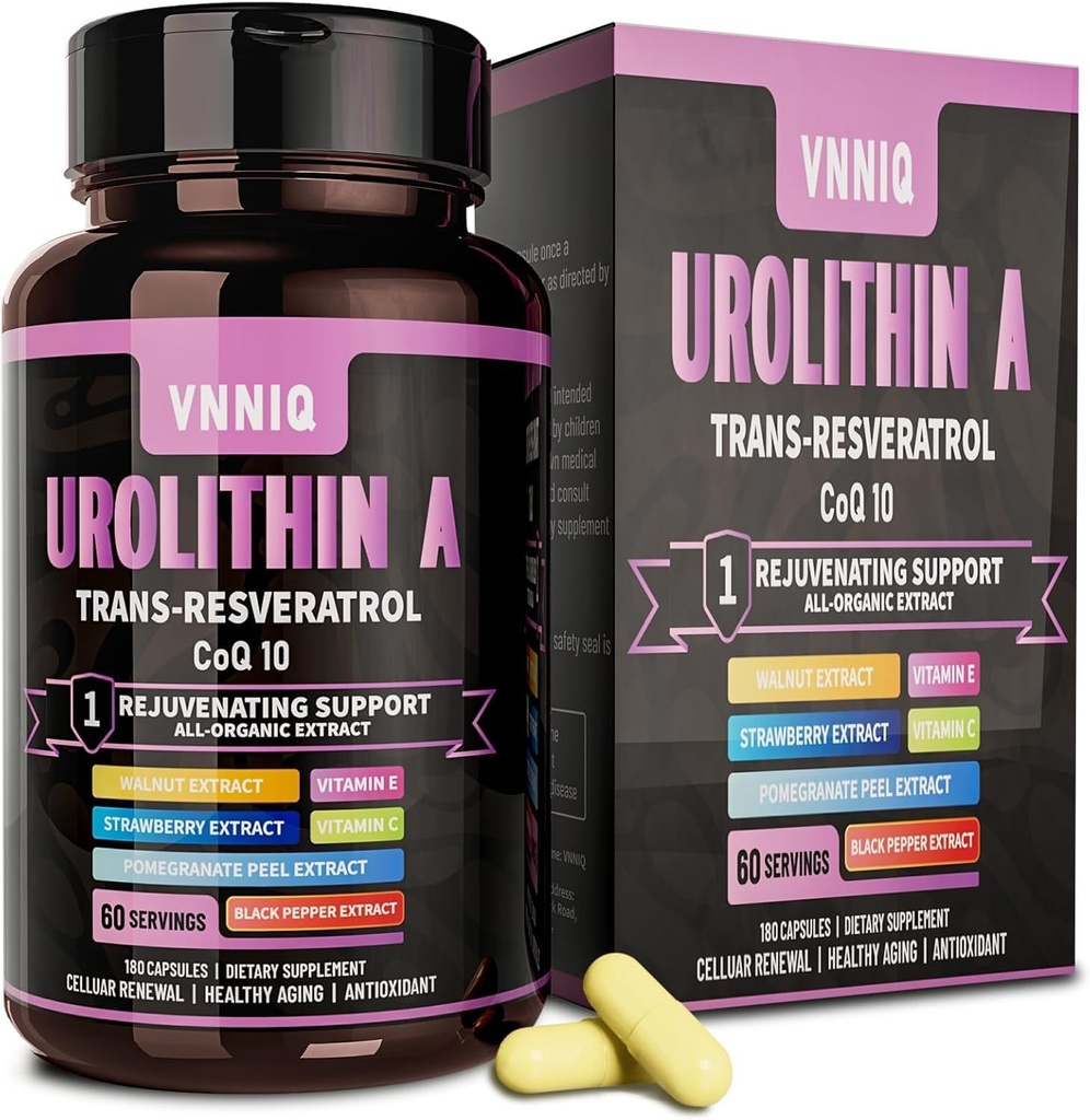 9-in-1 vananemisvastane täiendus koos urolitiin A (1200 mg) trans-resveratrooli ja CoQ10: Vitality Enhancer