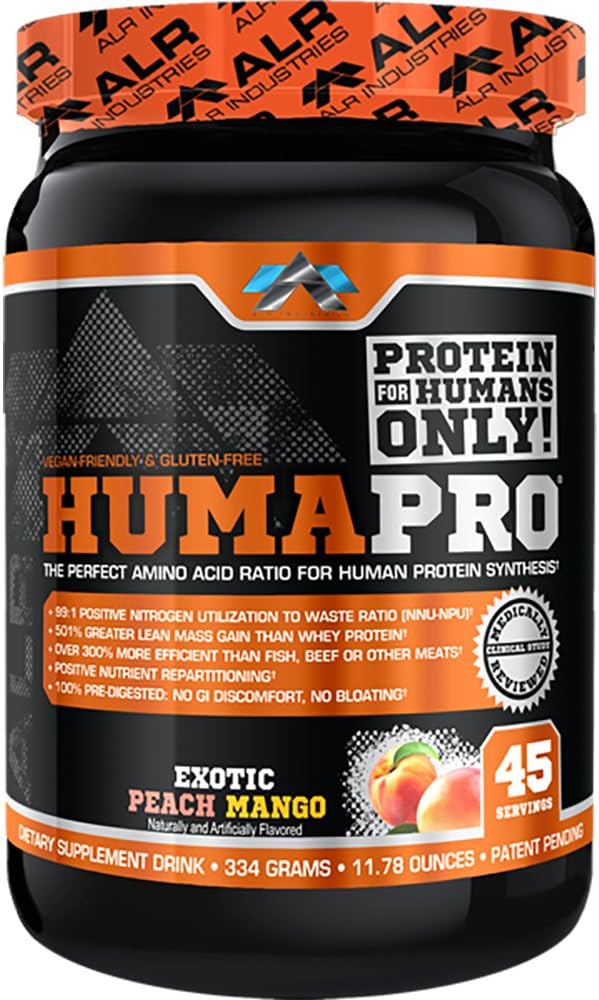Humapro | Aminohapete valgumaatriks inimestele | 99% kasutamine lahja lihase jaoks | Vegan, gluteenivaba | 334g / 45 Servings (eksootiline virsikumango)