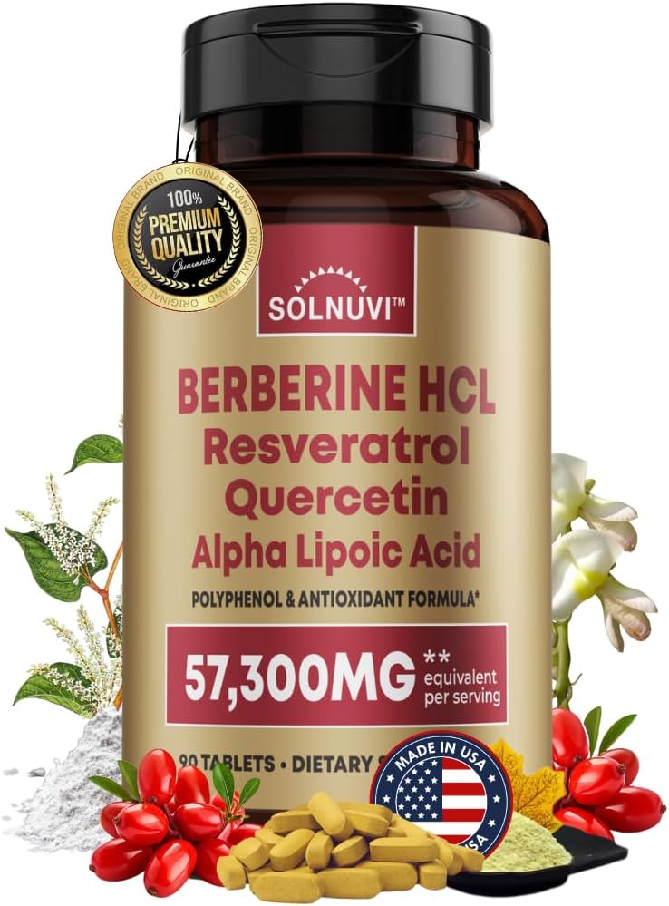 Premium Berberine Supplement koos Resveratrooliga Quercetin Alpha Lipoic Acid - 50: 1 Berberine HCl kompleks tugevad antioksüdandid, polüfenoolid, Vitality Boost - 90 Vegan tabletid, Non-GMO, Gluteenivaba