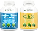 Puhtalt holistiline kaltsiumtsitraadi kompleks 1000mg + vitamiin D3 125mcg K2 MK7 90mcg - 365 vegankapslit + 150 taimekapslit Bundle - valmistatud USA-s