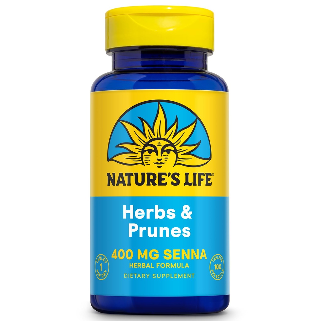 Looduse elutaimed ja ploomid | 400mg Senna & Herbal Blend tervisliku seedimise toetamiseks | Mitte-GMO | 100 Tabs, 100 Serv.