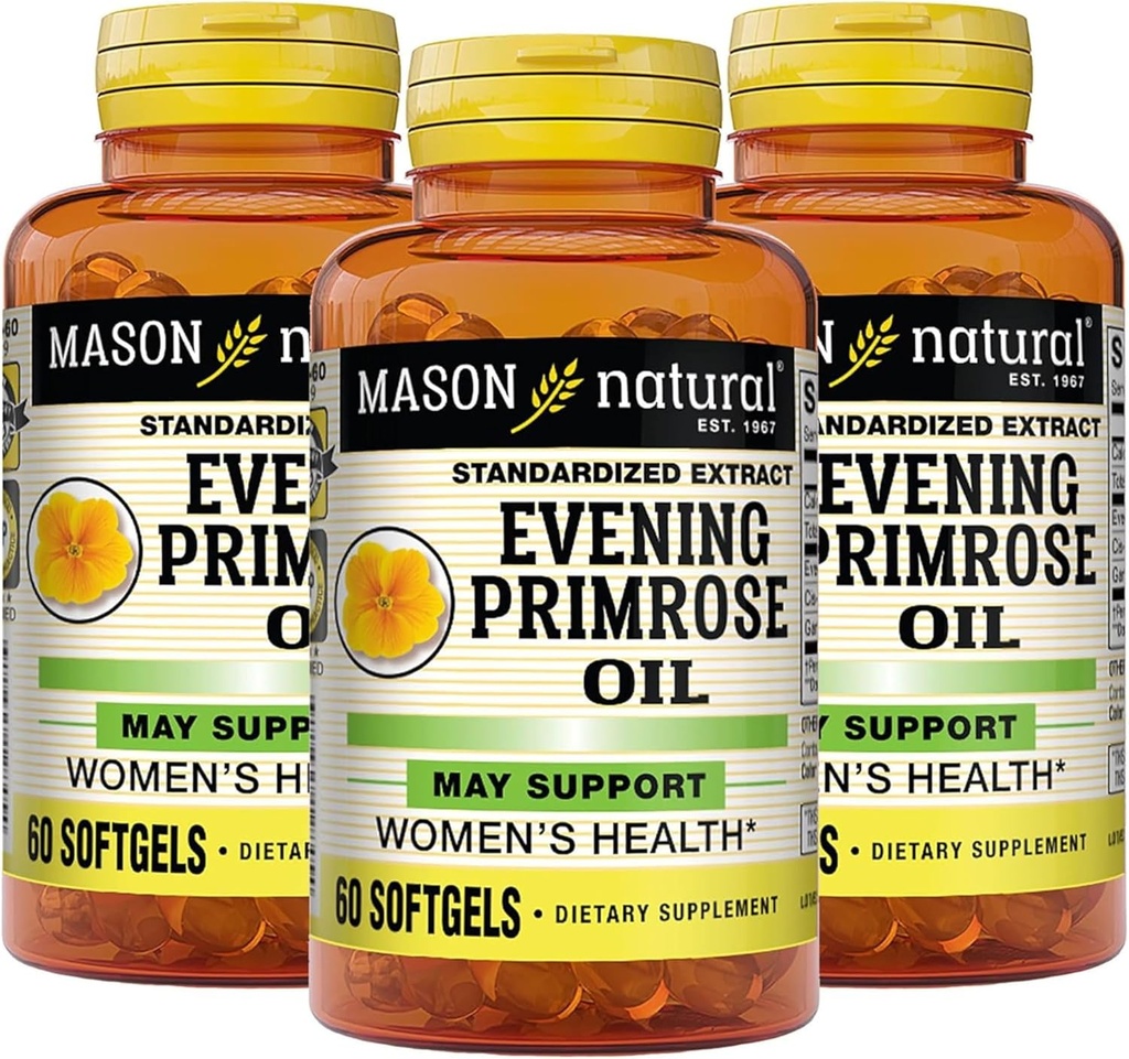 MASON NATURAL Õhtune Primrose Oil Softgels, 3 kuu pakkumine, võib toetada naiste Healh, 3 Pack (1 kuu pudeli kohta)
