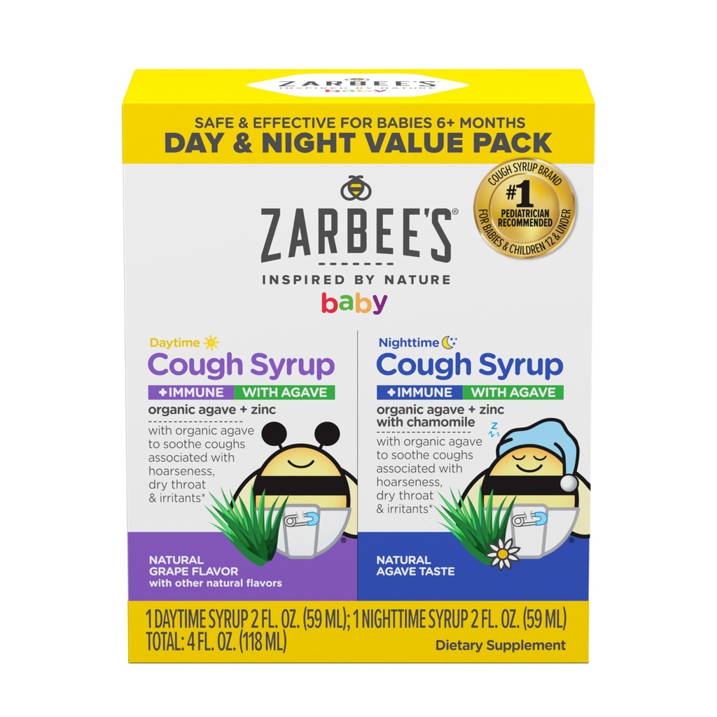 Zarbee's Baby Daytime & Nighttime Cough Syrup + Immune orgaanilise Agave + Tsink, Viinamarja kummeliga, Agave Maitse, Kaks Pack, 2 x 2 fl. oz