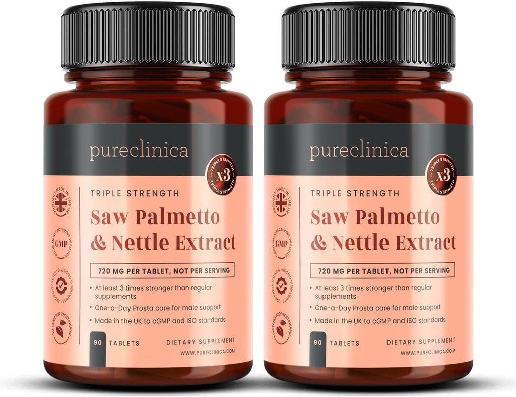 2-Pack Triple Strength Saw Palmetto & Nettle Root – 180 tabletti | 4149mg koos 160mg Saw Palmetto ekstraktiga (85–95% rasvhapped), 30mg Nõgese juur, 649mg Kaltsium | 6-kuuline pakkumine | Eesnäärme tugi