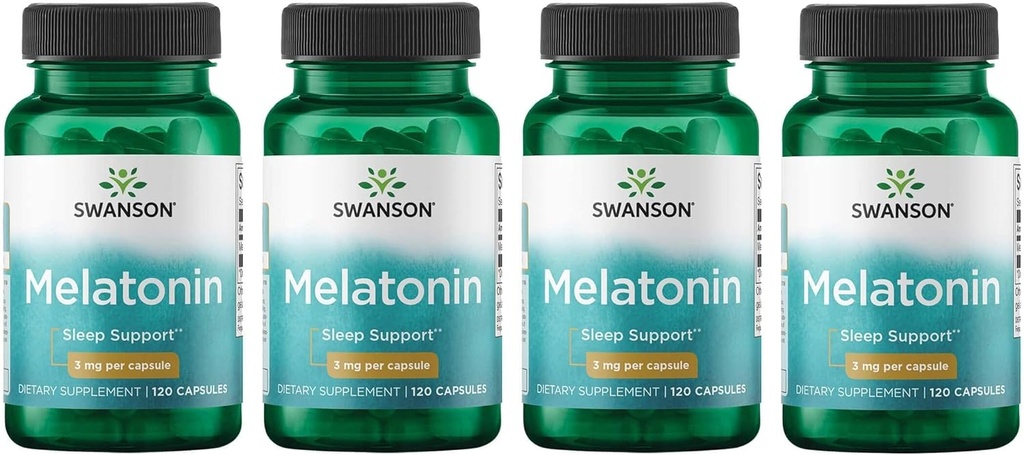 Swansoni melatoniin - taimsed toidulisandid - uni ja lõõgastumine - (120 kapslit, 3 mg iga) 4 pakendit