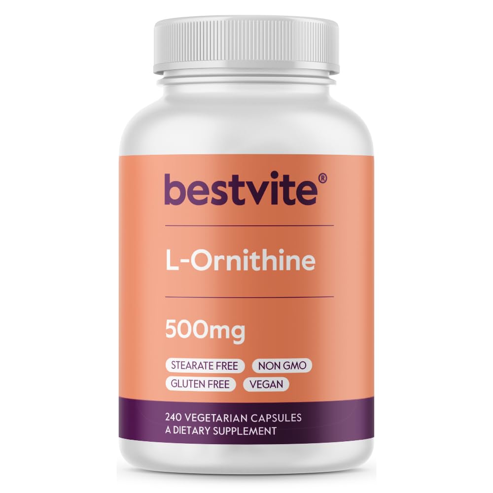 BESTVITE L-Ornitiin 500mg (240 taimekapslit) - Stearaatideta - Täiteaineteta - Vegan - Non GMO - Gluteenivaba