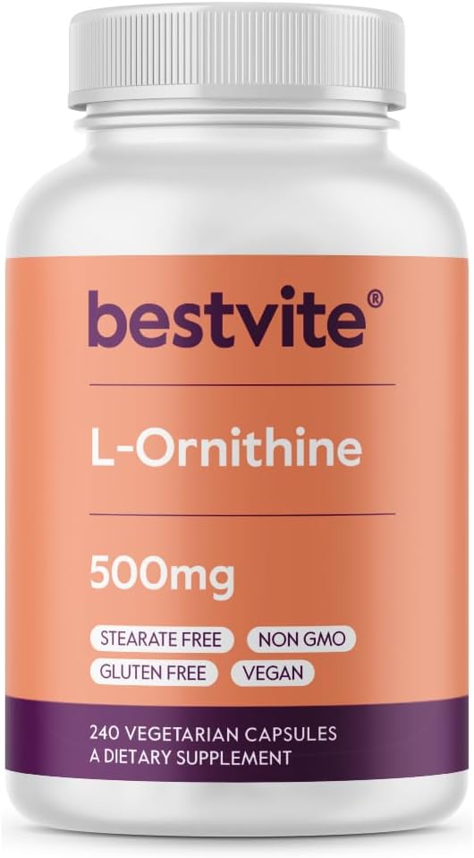 BESTVITE L-Ornitiin 500mg (240 taimekapslit) - Stearaatideta - Täiteaineteta - Vegan - Non GMO - Gluteenivaba