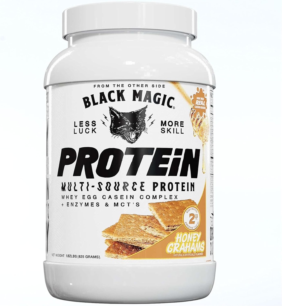 Black Magic Multi-Source Whey Valgu Pulber - Vadak, Muna, Kaseiini Kompleks Ensüümidega & MCT Keto, Madala Suhkru Pre / Post Treening Honey Graham Crackers Maitse 24g 2 LB, Pakend 1