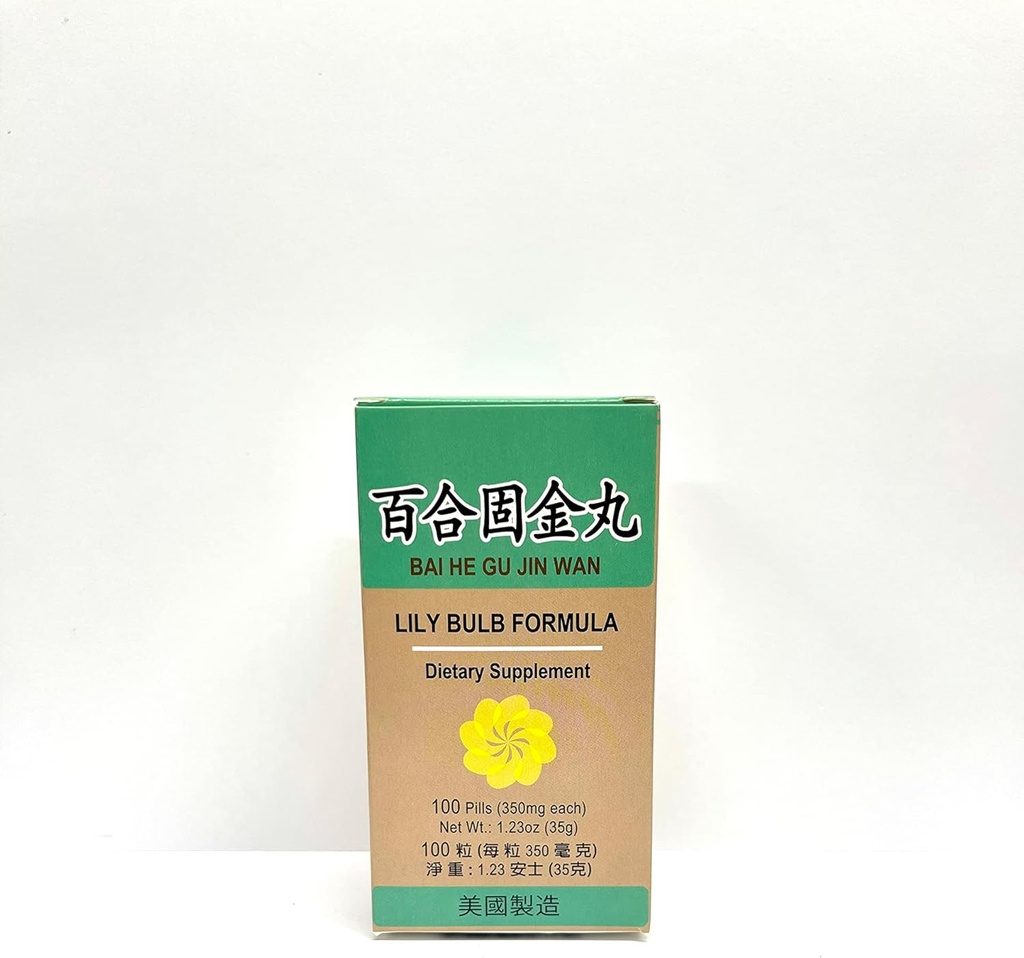 Lao Wei Lily Bulb Formula - Bai He Gu Jin Wan Taimne täiendus aitab säilitada tervislikku hingamissüsteemi ja köha Phlegm 100 pillidega 350mg / iga valmistatud USA-s