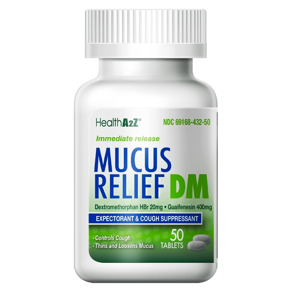 HealthA2Z® Mucus Relief DM | Dextromethorphan HBr 20mg | Guaifenesiin 400mg | No Benzene | Köha, kohe vabanev, katmata (50 loend (1. pakk))
