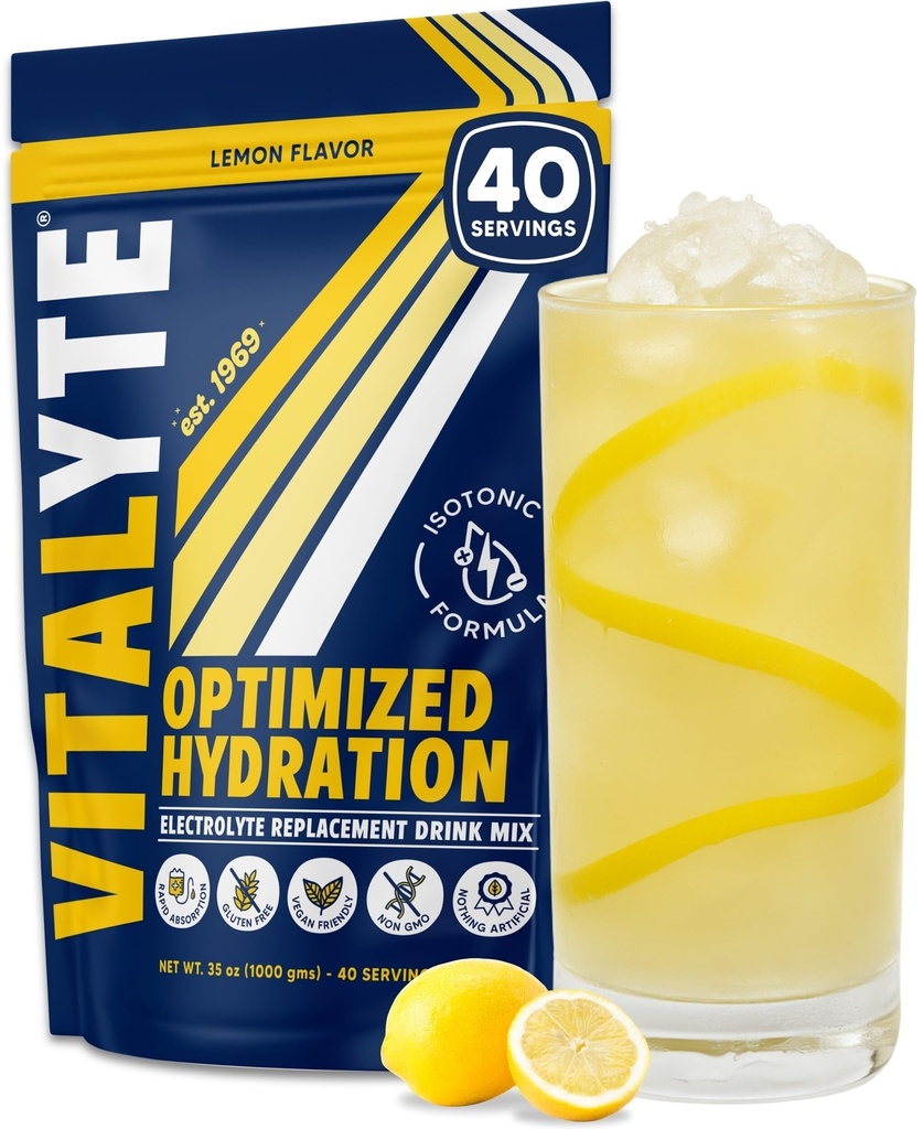 Vitalyte Electrolyte Powder Drink Mix, Isotonic Electrolyte Hydration Mix, Gluten Free Post Workout Powder Mix, Pack of 1, 35 oz., Sidrunimaitse