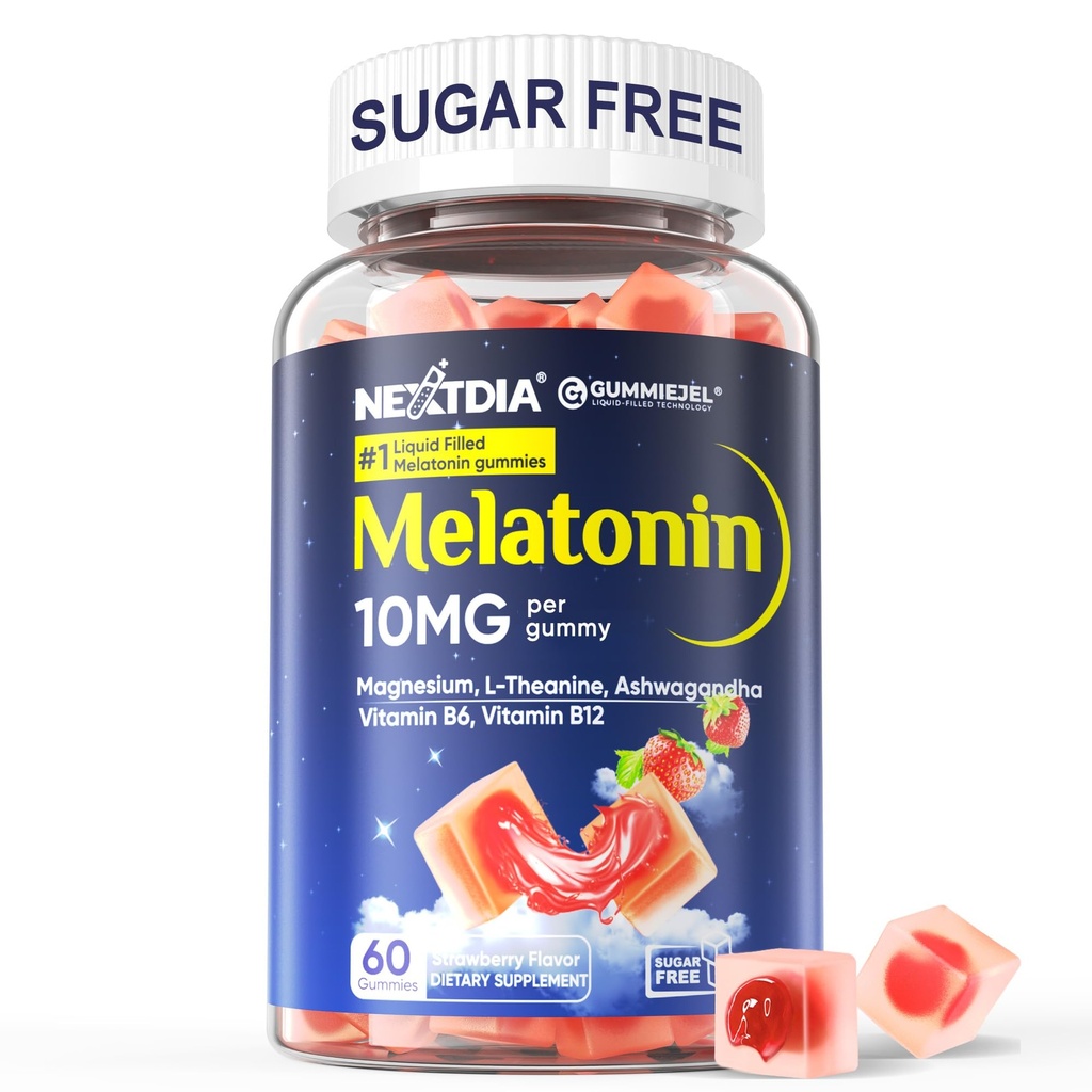 Suhkruvaba melatoniin Gummies 10mg 20mg Magneesium Glütsinaat Melatoniin täiskasvanutele, Ashwagandha, L-Theanine, B6, B12, Sidrun Balm ja kummel sügavaks lõõgastumiseks, Antioksüdant, Vegan, 60 päeva