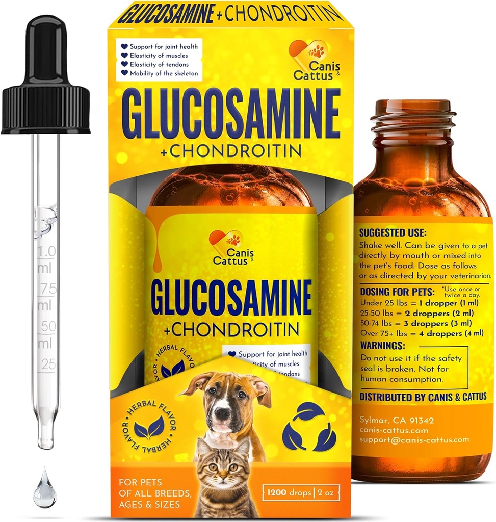 Glükoosamiin kassidele | Koerte liigesevedeliku lisand | Kassi liigeselisand | Glükosamiin koertele Vedel | Taimne maitse | 2 Oz